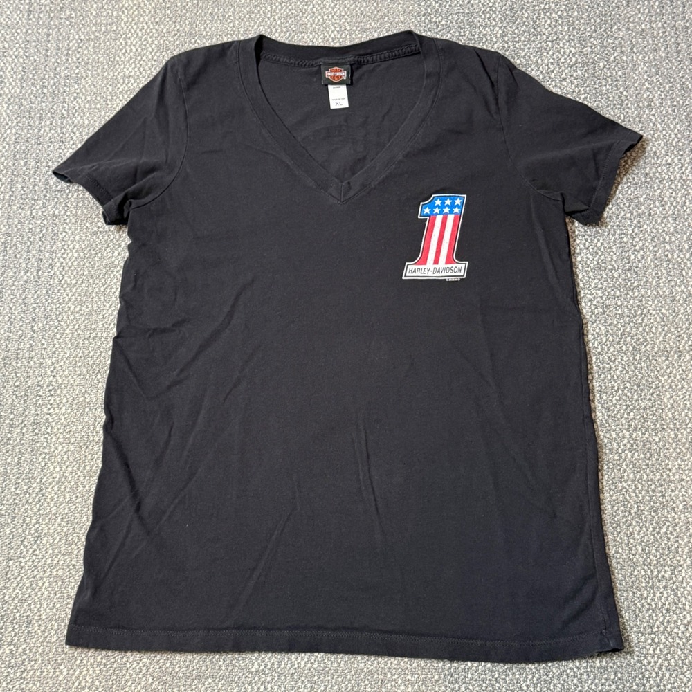 Harley Davidson  #1 V-Neck T-shirt Womens‎ XL Black Sanford Florida Biker